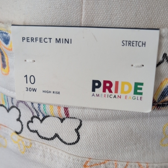 AMERICAN EAGLE Denim Mini Skirt Pride Rainbow Accents High Waist Size 10 NWT - Picture 6 of 12